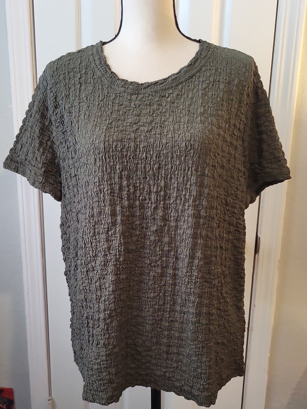 Cable & Gauge Olive Crinkle Short-Sleeve Top